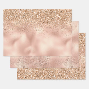 Peach Roos Gold Glitzy Glitter Sparkle   Inpakpapier Vel