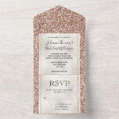 Peach Roos Gold Luxe glitter All In One Uitnodiging (Binnen)