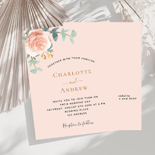 Peach roos gouden QR RSVP budget bruiloft uitnodig