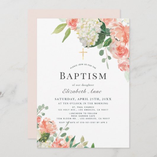 Peach Roos & Hydrangea roze dop Kaart (Voorkant / Achterkant)