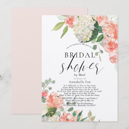 Peach Roos & Hydrangea Vrijgezellenfeest per post Kaart (Voorkant / Achterkant)