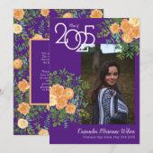 Peach Roos Paars Foto Afstuderen kondiging Kaart (Voorkant / Achterkant)
