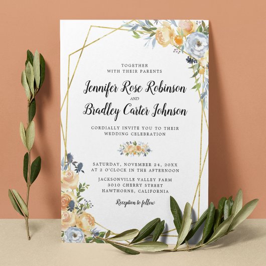 Peach Roos Thistle Floral Wedding Kaart