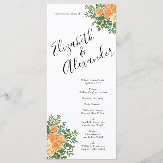 Peach Roos Wedding  Menu (Voorkant)