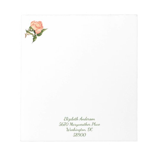 Peach rose aquarelle botanique Bloc-notes (Devant)