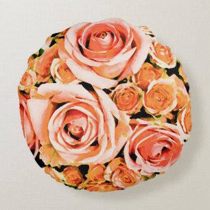 Peach rose bouquet rond kussen