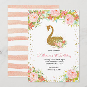 Peach rose et Swan or Invitation Anniversaire