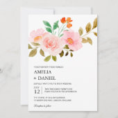 Peach Rose Floral Wedding Invitation Kaart (Voorkant)