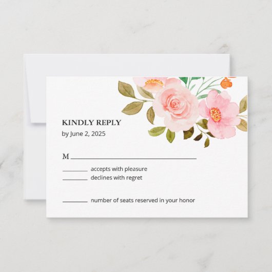 Peach Rose Floral Wedding RSVP Card (Voorkant)