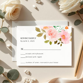 Peach Rose Floral Wedding RSVP Card Kaartje