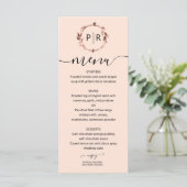 Peach Rose Monogramme Photo Mariage Menu Card (Debout devant)
