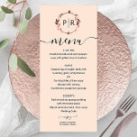 Peach Rose Monogramme Photo Mariage Menu Card<br><div class="desc">Une carte de menu simple chic feuillage rose feuille or monogramme pêche rose mariage de menu. Facile à personnaliser avec vos détails. Carte de menu mariage boho moderne modifiable, couronnes faire-part de mariage photo, personnalisable, calligraphie police manuscrite, simple, élégant. PERSONNALISATION : Si vous avez besoin de personnalisation de la conception,...</div>