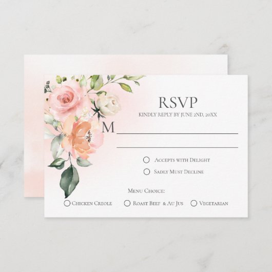 Peach Rose Rose Rose Roses Menu Choix Cartes RSVP (Devant / Derrière)