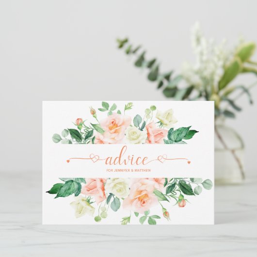 Peach Rose Verdure Typographie Conseils Cartes (Debout devant)