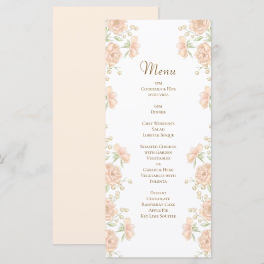 Peach Rose Wedding Menus (Devant / Derrière)