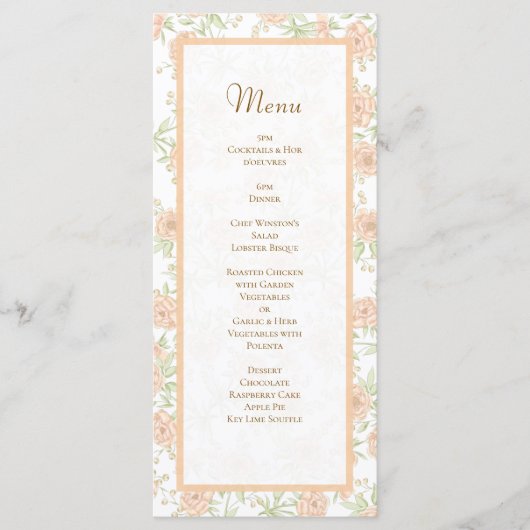 Peach Rose Wedding Menus (Devant)