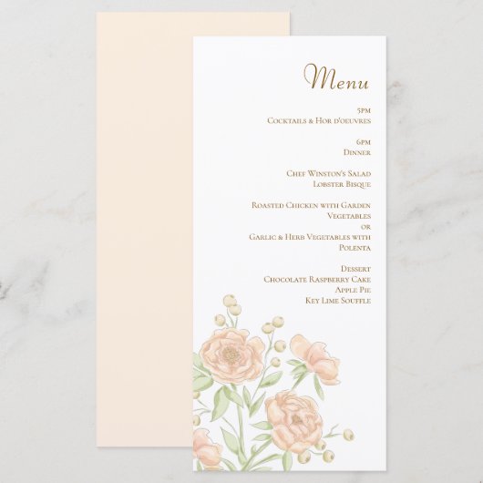 Peach Rose Wedding Menus (Devant / Derrière)