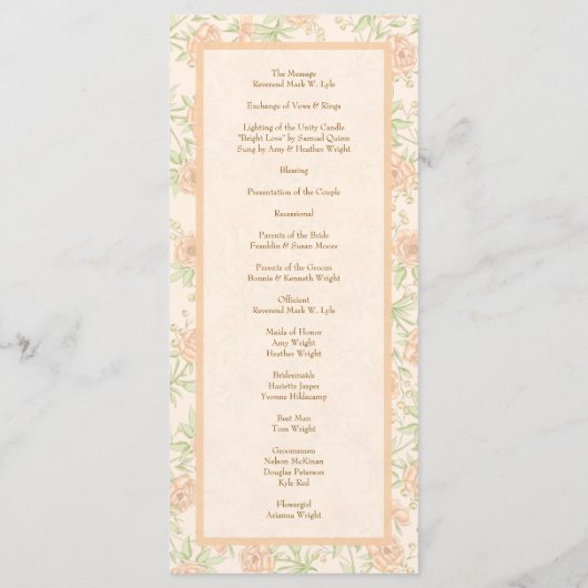 Peach Rose Wedding Programs Menu (Achterkant)