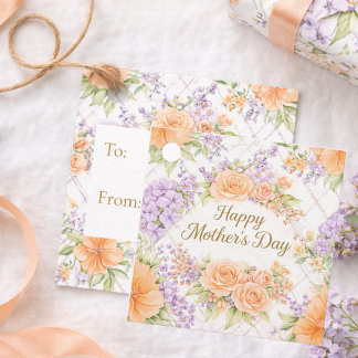 Peach Roses Cottagecore Floral Happy Mother's Day Bedankjes Labels