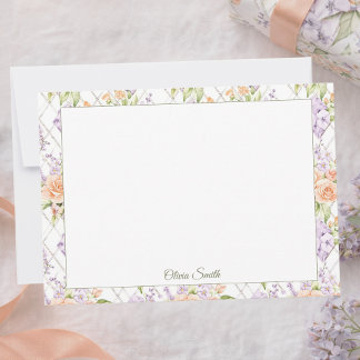 Peach Roses Lavendar Cottagecore Name Note Card Notitiekaartje