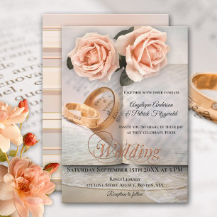 Peach Roses Love Story Faire-part de mariage livre