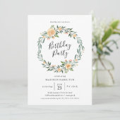 Peach Roses Wreath | Invitation de fête d'annivers (Debout devant)