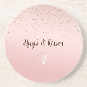 Peach roze Blush Gold Glitz Confetti Sparkle Heart Zandsteen Onderzetter