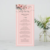 Peach Roze Elegant Botanisch Wedding Menu (Staand voorkant)