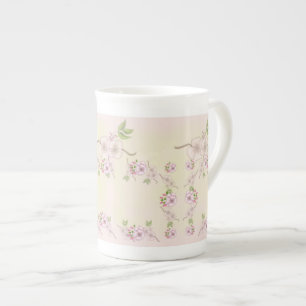 Peach roze en Green Floral Victoriaans kunst Porselein Kop