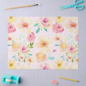 Peach roze gele Waterverf Floral Tissuepapier (Craft)