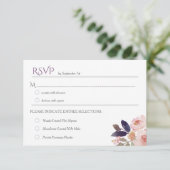 Peach Roze Lavendel Waterverf bruiloft RSVP's RSVP Kaartje (Staand voorkant)