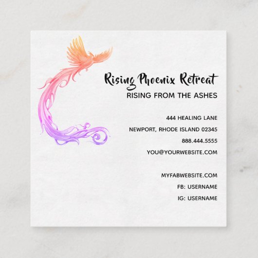 *~* Peach roze Phoenix Ring van Ombre Fire Vierkante Visitekaartje (Achterkant)