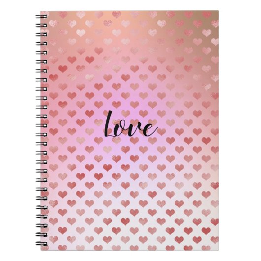 Peach roze rode harten ombre notitieboek (Voorkant)