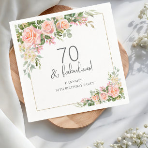 Peach Roze Rose Bloemen 70ste Verjaardag Servet