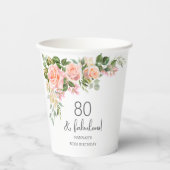 Peach Roze Rose Bloemen 80ste Verjaardag Papieren Bekers (Voorkant)