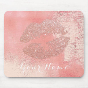 Peach roze Rose Metallic Name Makeup Lips Kiss Muismat