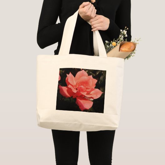 Peach Roze roze bloem Grote Tote Bag (Voorkant (product))