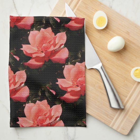  Peach Roze roze bloem Theedoek (Quarter Fold)