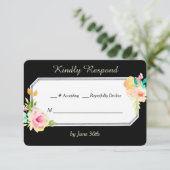 Peach roze rozen op Black Wedding RSVP (Staand voorkant)