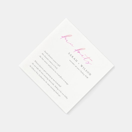 Peach roze script Black White Weddenschap Facts Servet (Hoek)