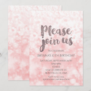Peach roze sparkle glam Birthday party Kaart