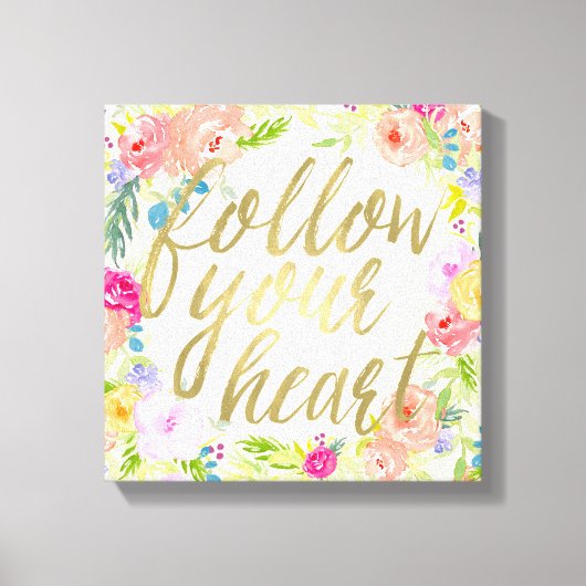 Peach Roze Waterverf Bloemen Volg je hart Canvas Afdruk (Voorkant)