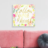 Peach Roze Waterverf Bloemen Volg je hart Canvas Afdruk (Insitu (Woonkamer))