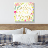 Peach Roze Waterverf Bloemen Volg je hart Canvas Afdruk (Insitu (Slaapkamer))