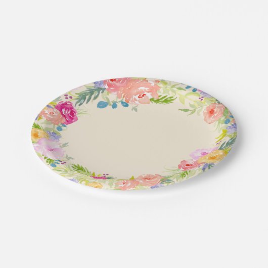 Peach roze Waterverf Floral Papieren Bordje (Gekanteld)