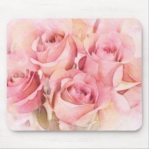 Peach roze Waterverf Rozen Muismat