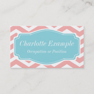 Peach roze White Blue Chevron Personal Visitekaartje