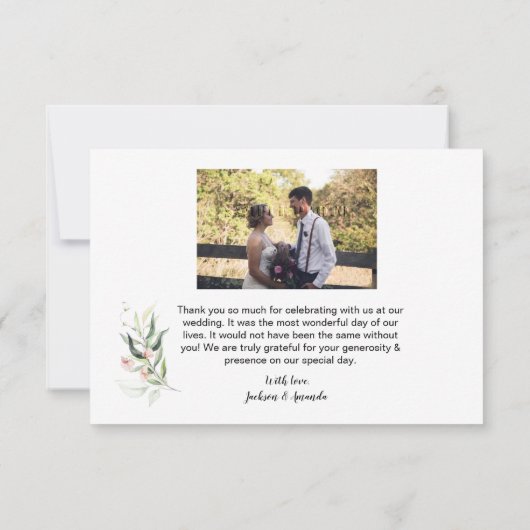 Peach roze White Floral Alphabet Weddenschap Dank Bedankkaart (Achterkant)