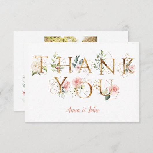 Peach roze White Floral Alphabet Weddenschap Dank Bedankkaart (Voorkant / Achterkant)
