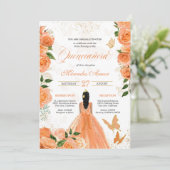 Peach Rozen Butterflies Mariposa Quinceanera Kaart (Staand voorkant)